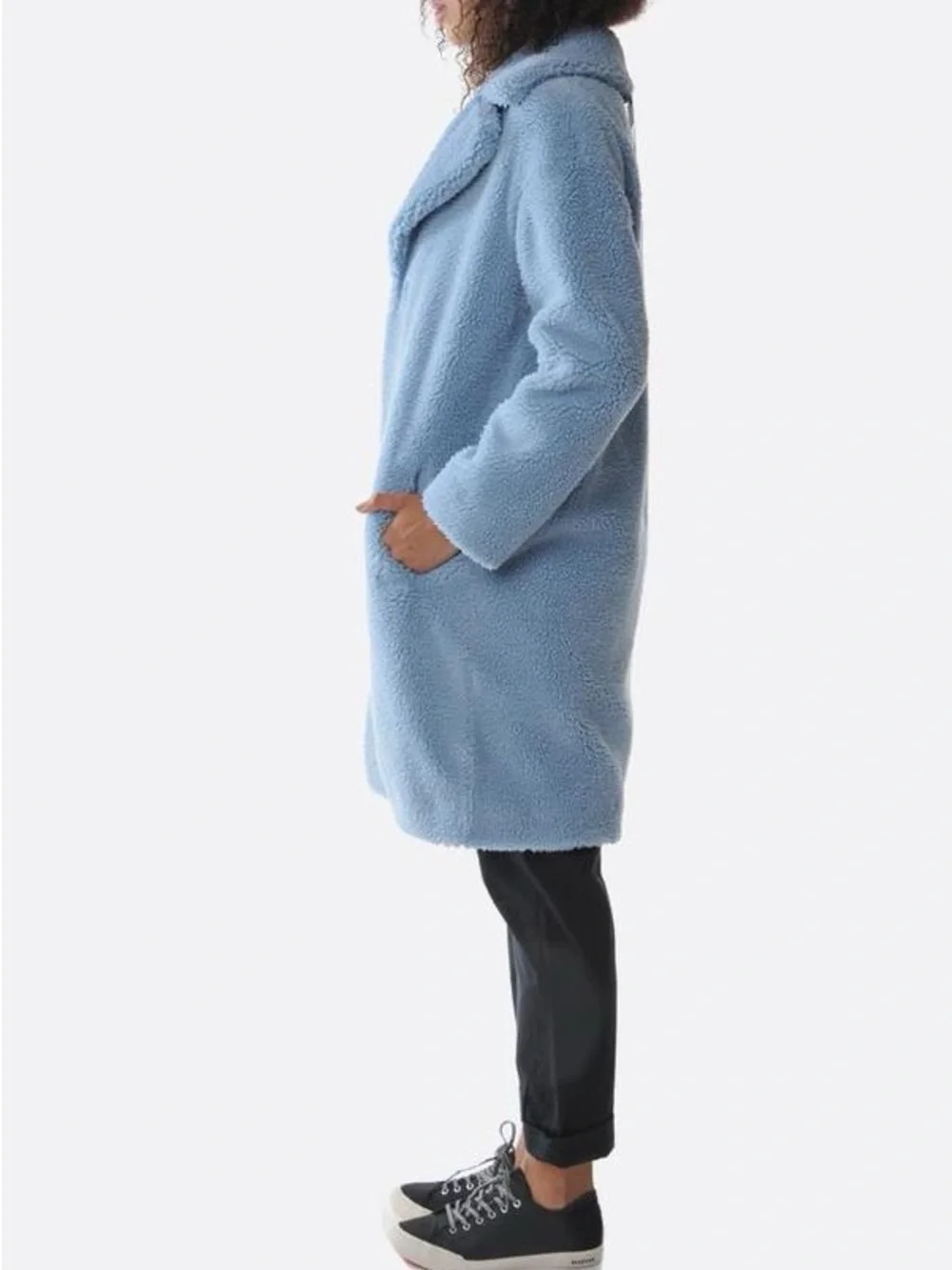 NWT Stand Studio Camilla Cocoon Coat Faux Fur Fleece Blue Sz 36